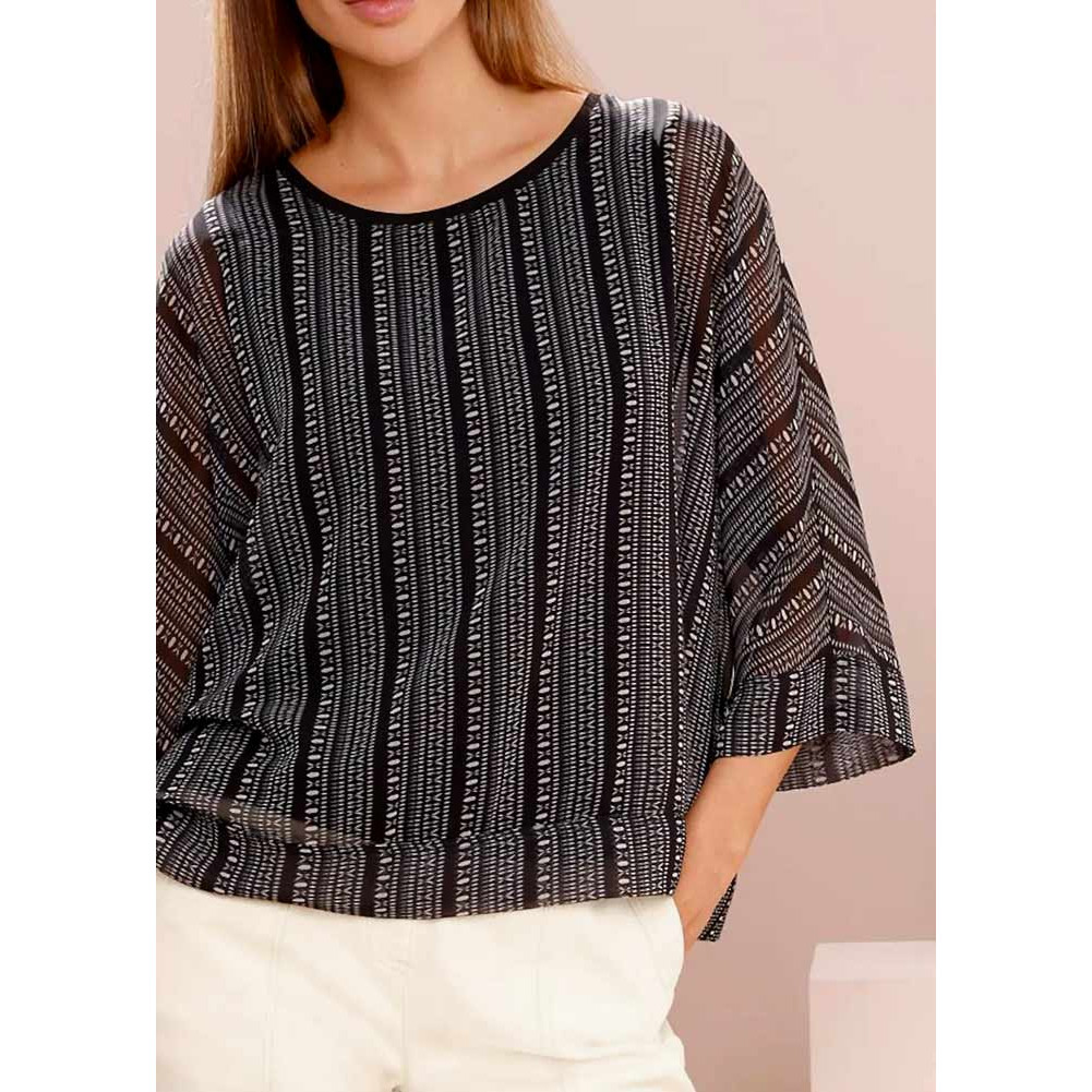 Designer-Druckbluse schwarz-elfenbein