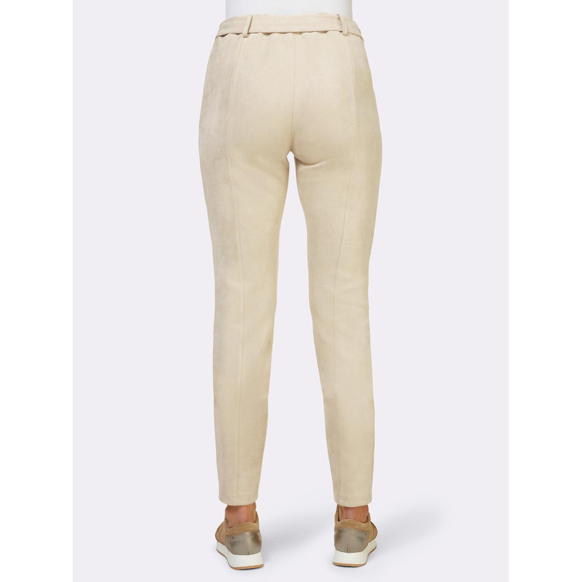 Designer-Velourslederimitat-Hose im Biker-Stil sand
