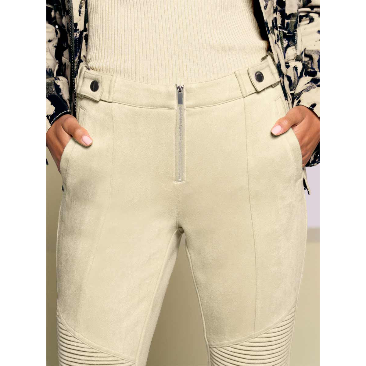 Designer-Velourslederimitat-Hose im Biker-Stil sand