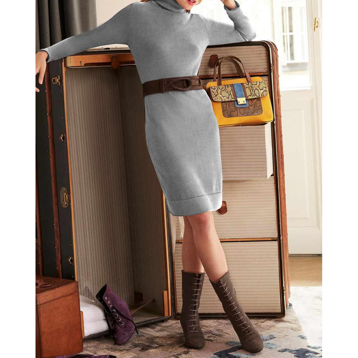 Designer-Strickkleid grau-melange