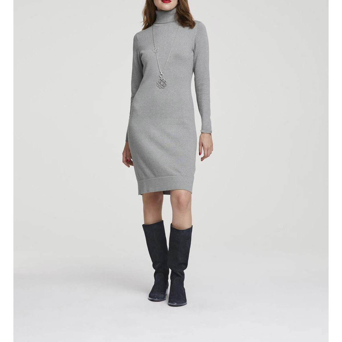 Designer-Strickkleid grau-melange