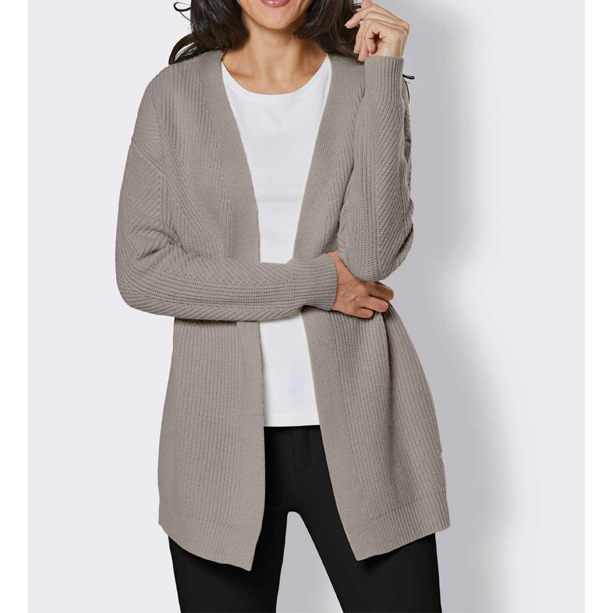 Merino-Kaschmir-Longstrickjacke taupe