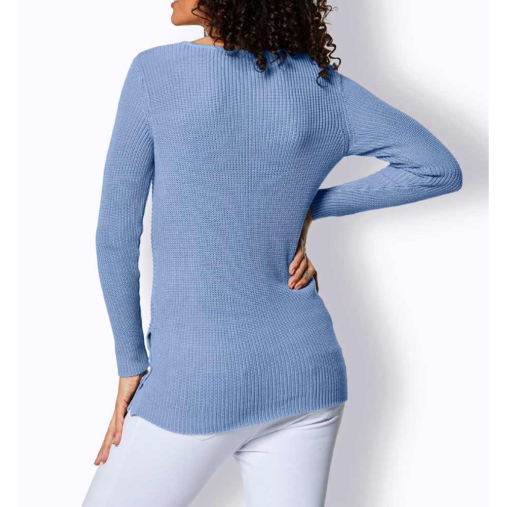 Rippenstrickpullover m. Knöpfen bleu