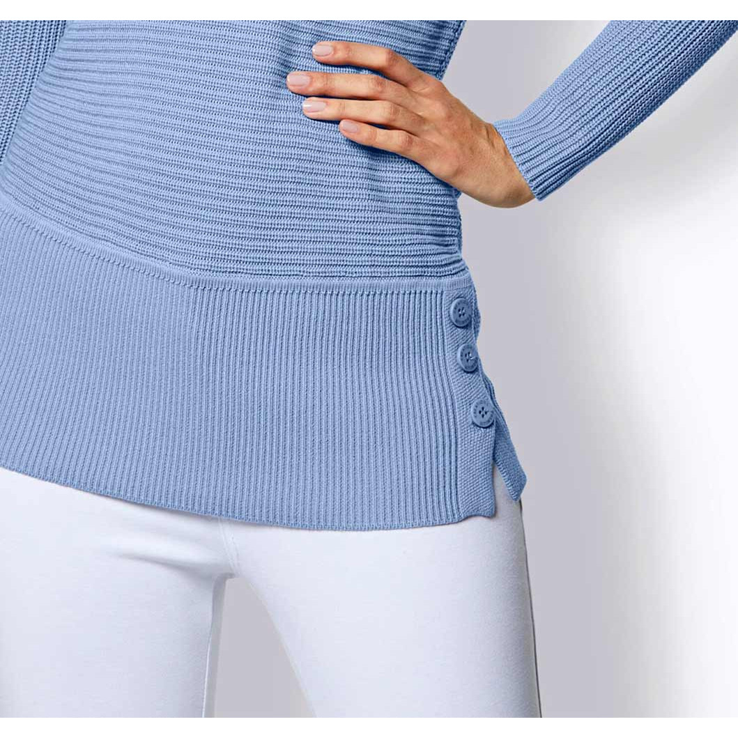 Rippenstrickpullover m. Knöpfen bleu