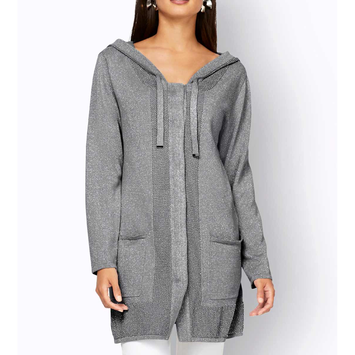 Strickjacke m. Kapuze grau-silber