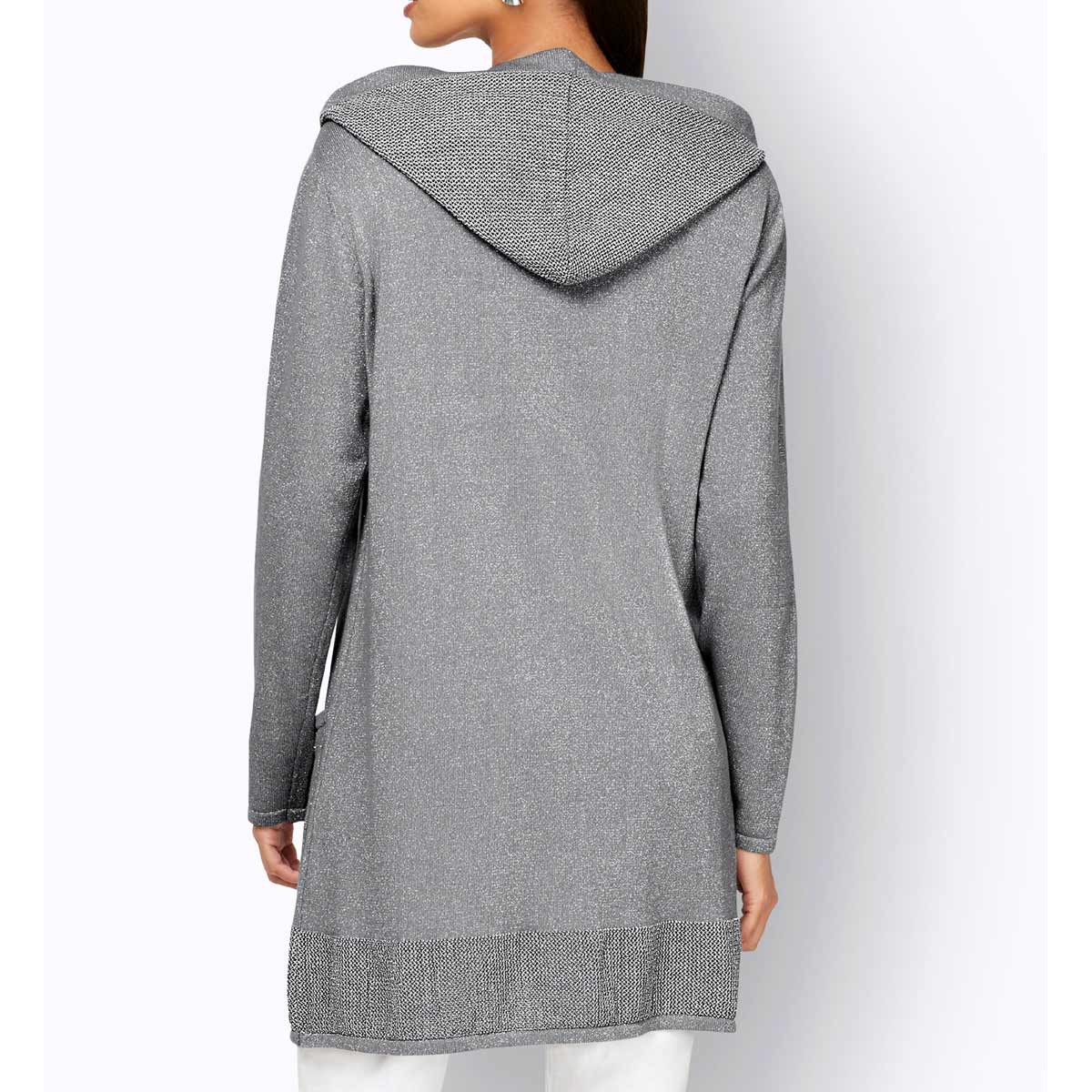 Strickjacke m. Kapuze grau-silber