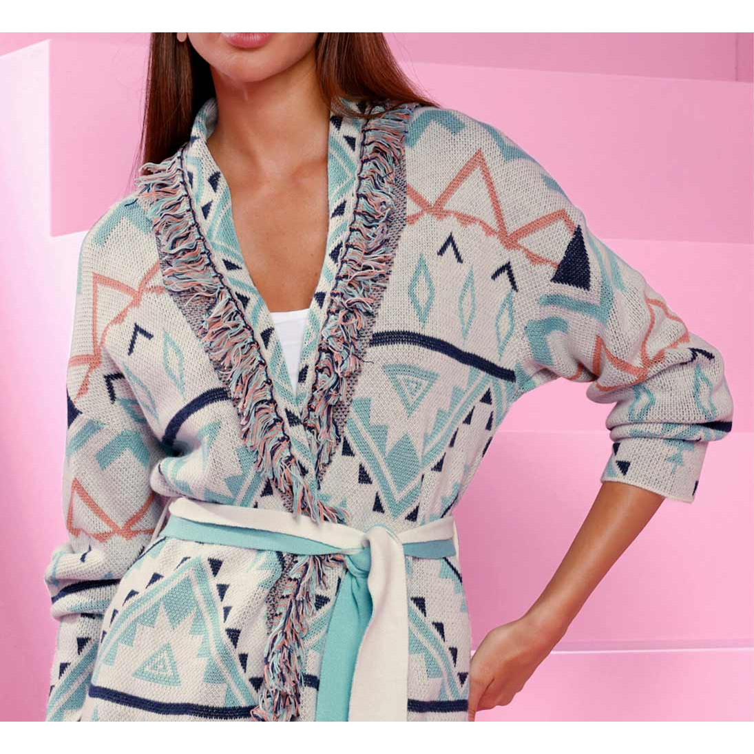 Designer-Jacquardstrickjacke bunt