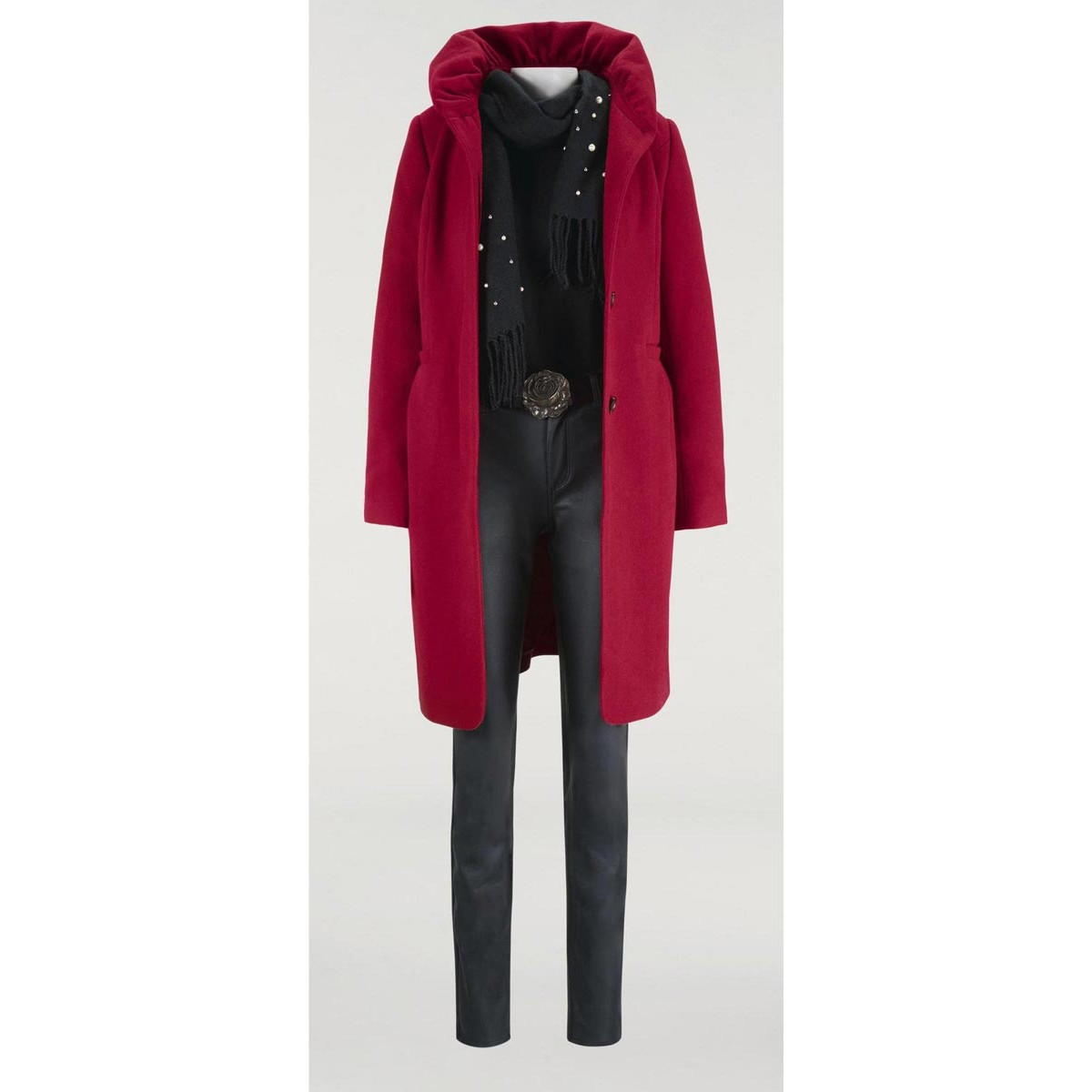 Designer-Wollflauschmantel rot