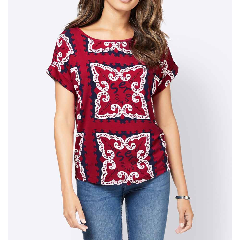 Druckshirt rot-marine-weiß