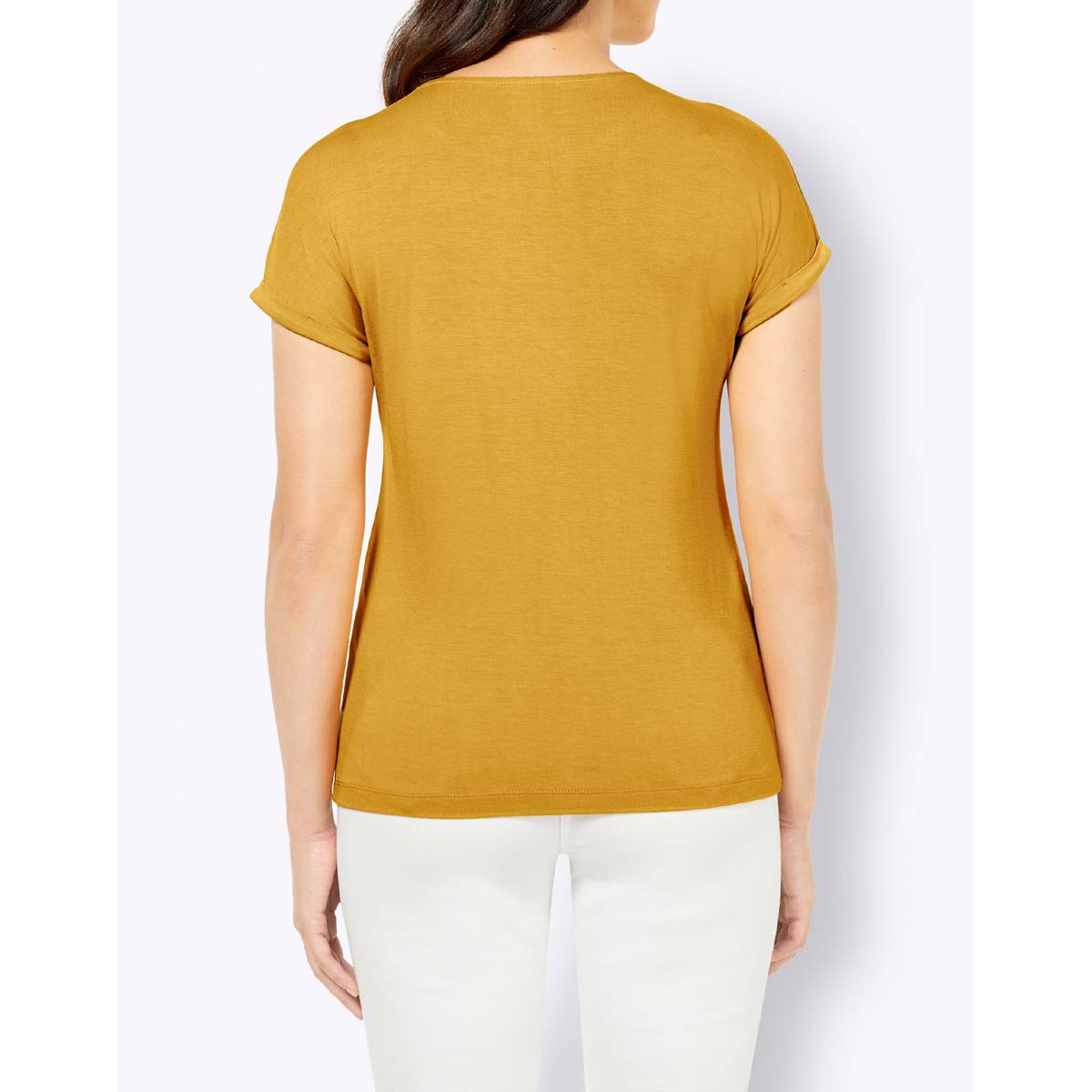 Jerseyshirt m. Spitze ocker