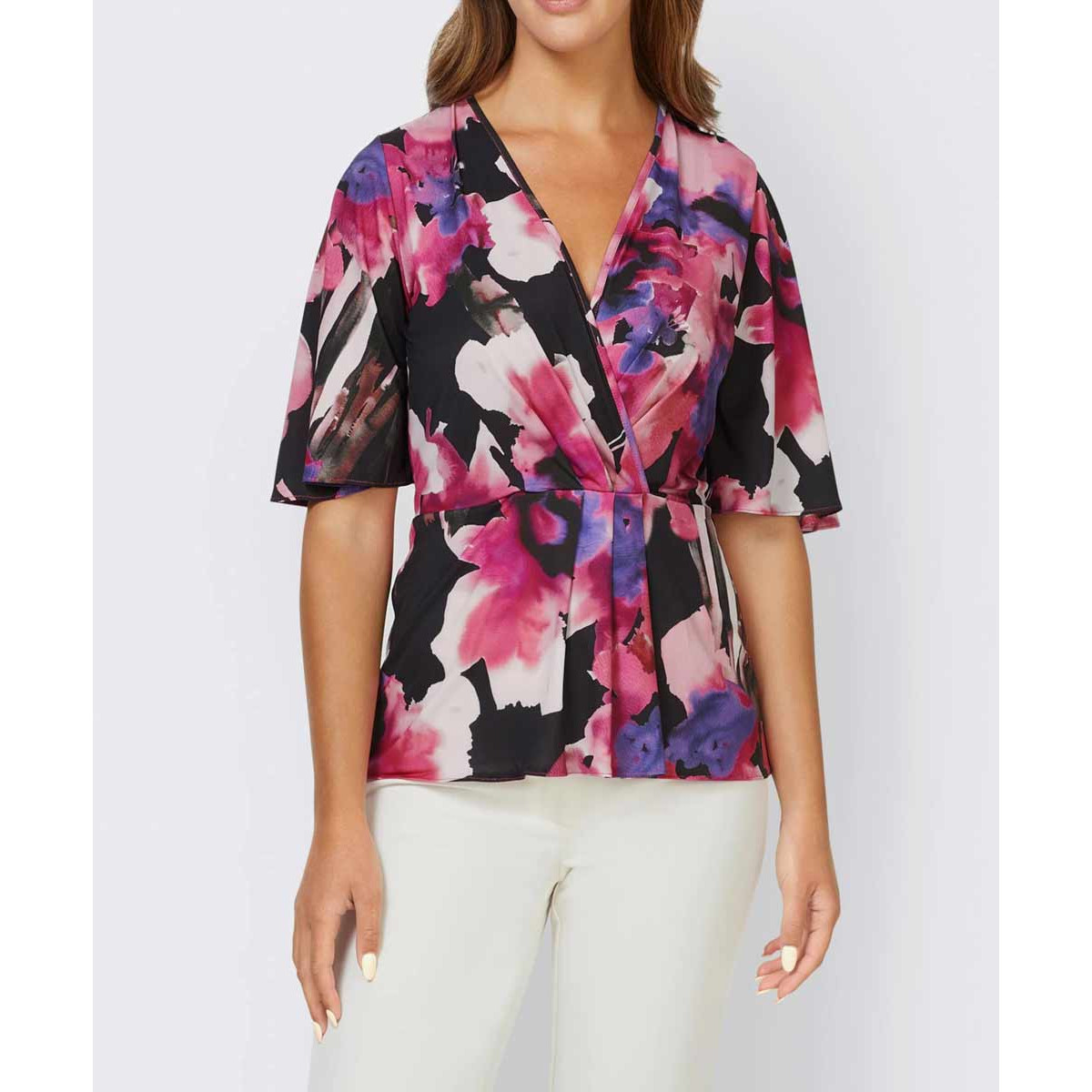 Designer-Wickelshirt schwarz-magenta