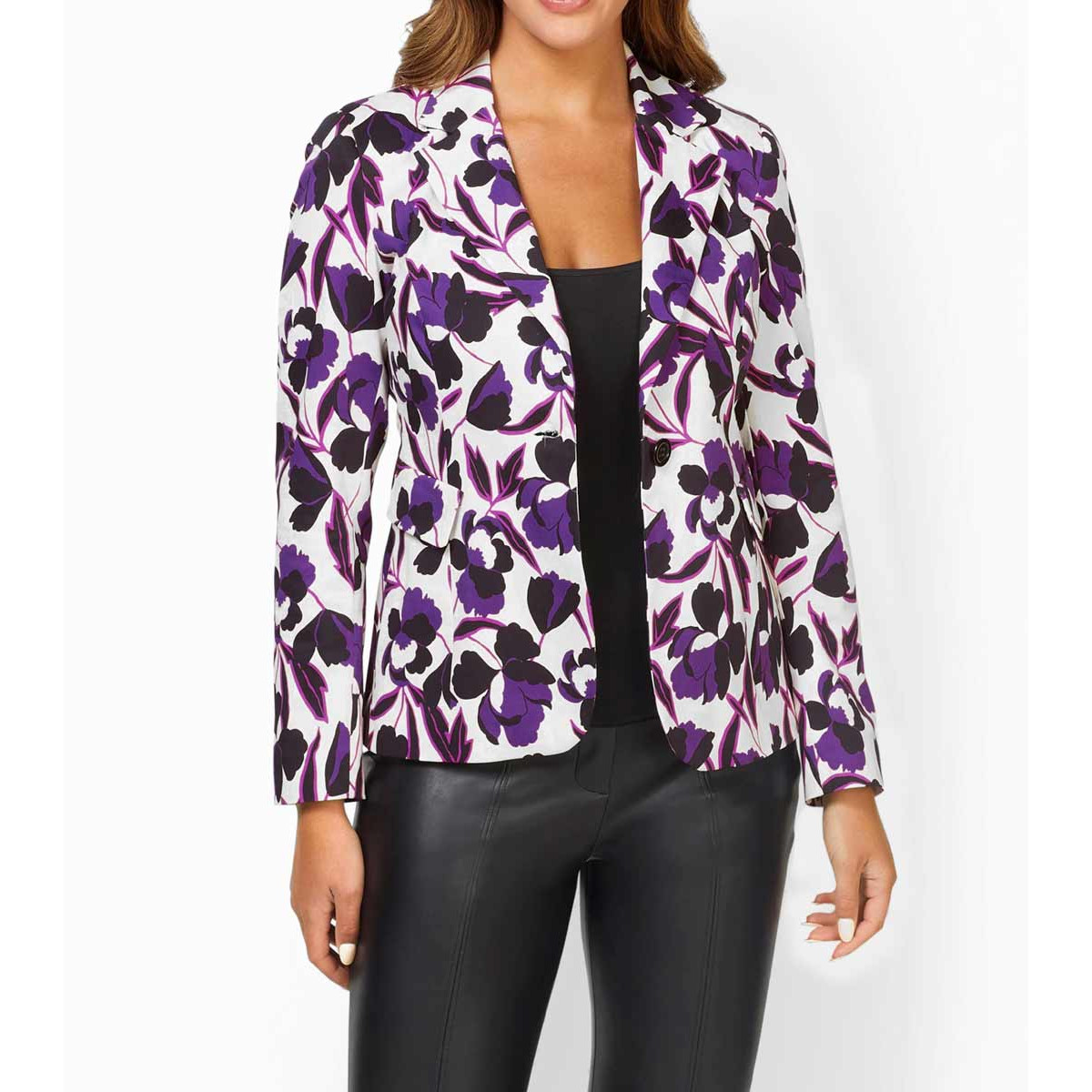 Designer-Druckblazer ecru-pflaume