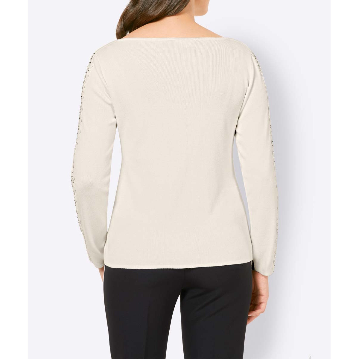 U-Boot-Pullover m.Spitze und Strass ecru