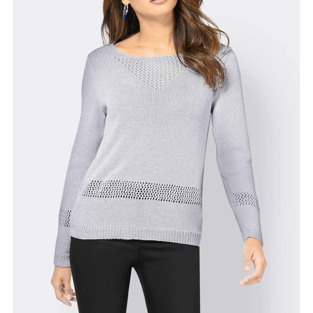 Ajour-Pullover steingrau-silber