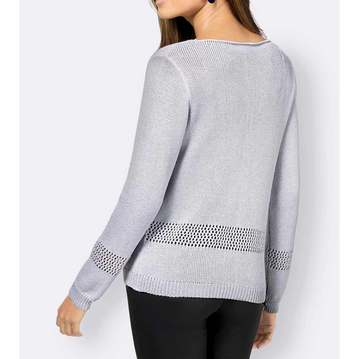 Ajour-Pullover steingrau-silber