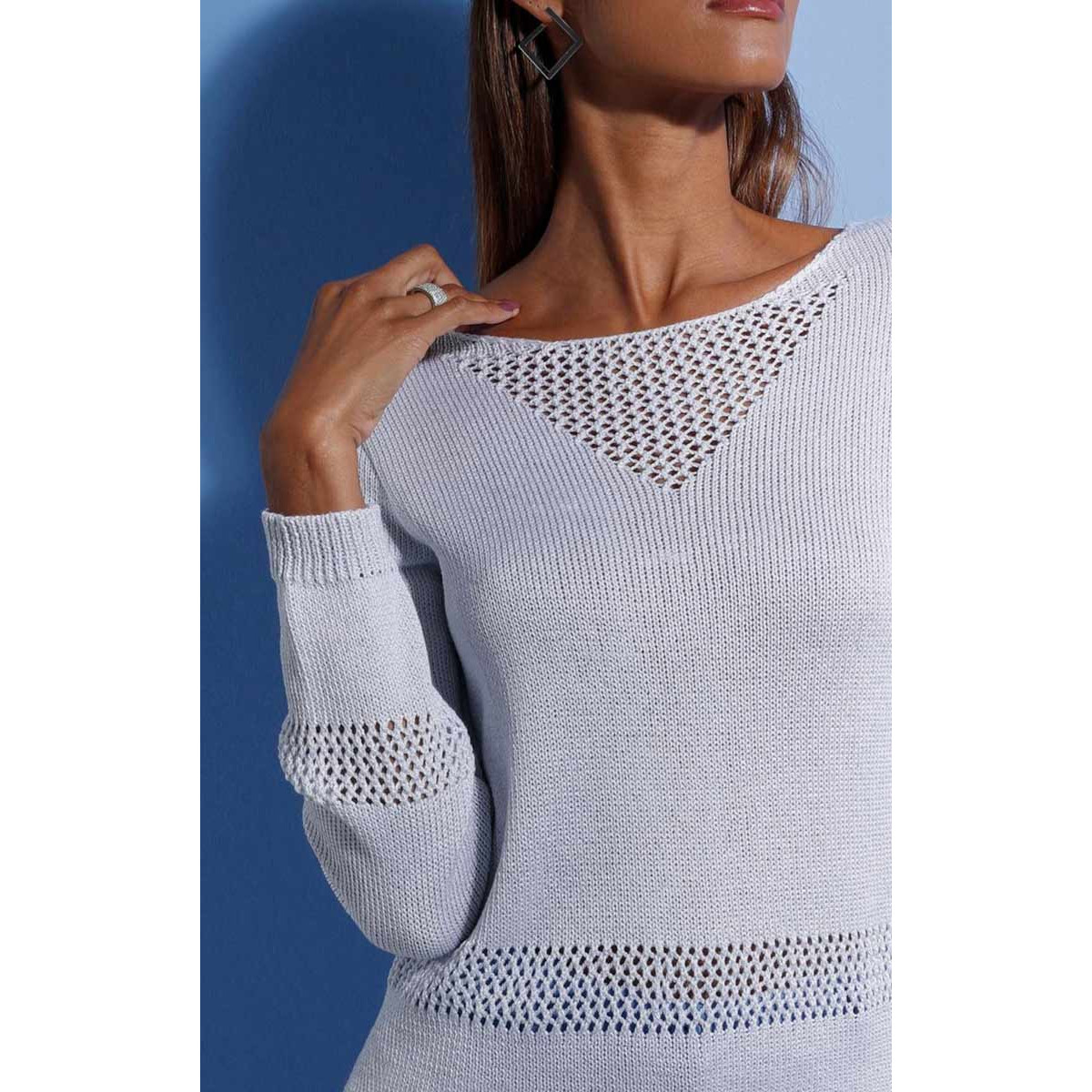 Ajour-Pullover steingrau-silber