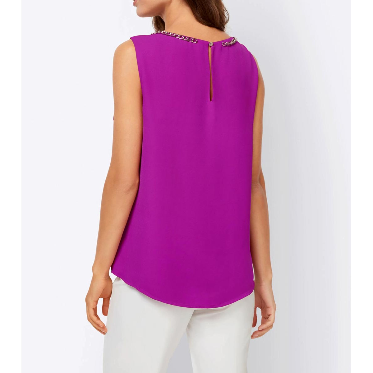 Designer-Blusentop m. Kette magenta