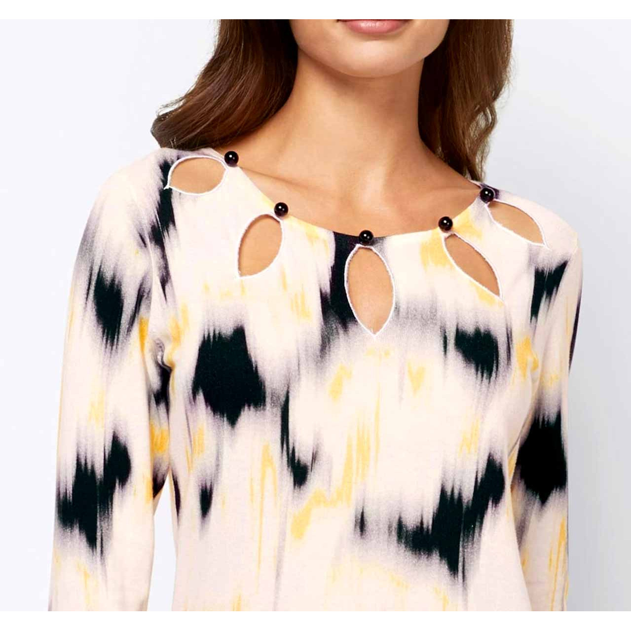 Designer-Pullover m. Cut-Outs ecru-zitrone