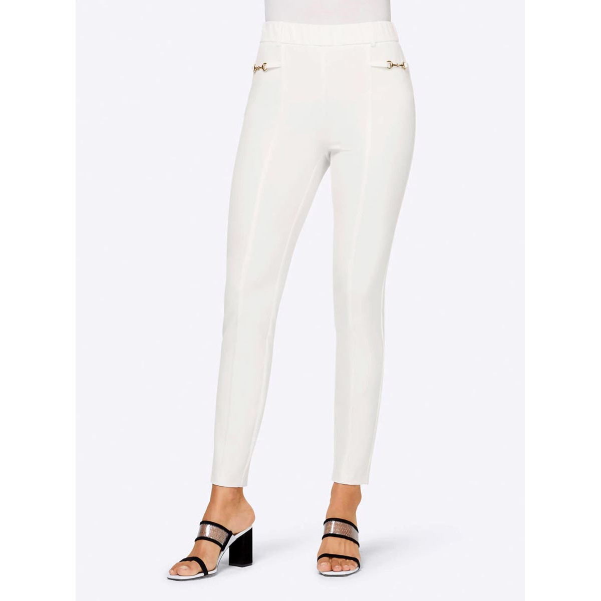 Designer-Stretchleggings m.Applikationen ecru