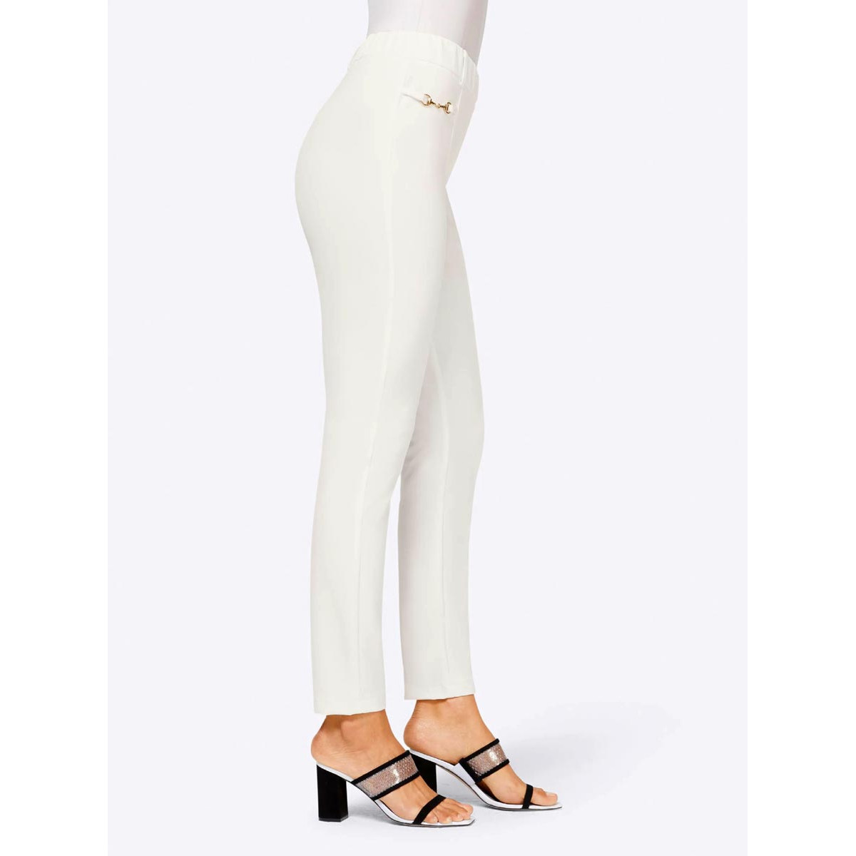 Designer-Stretchleggings m.Applikationen ecru