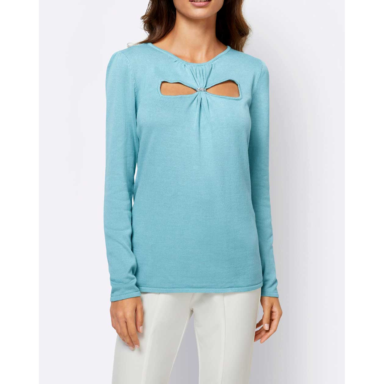 Designer-Cut-Outs-Pullover aquamarin