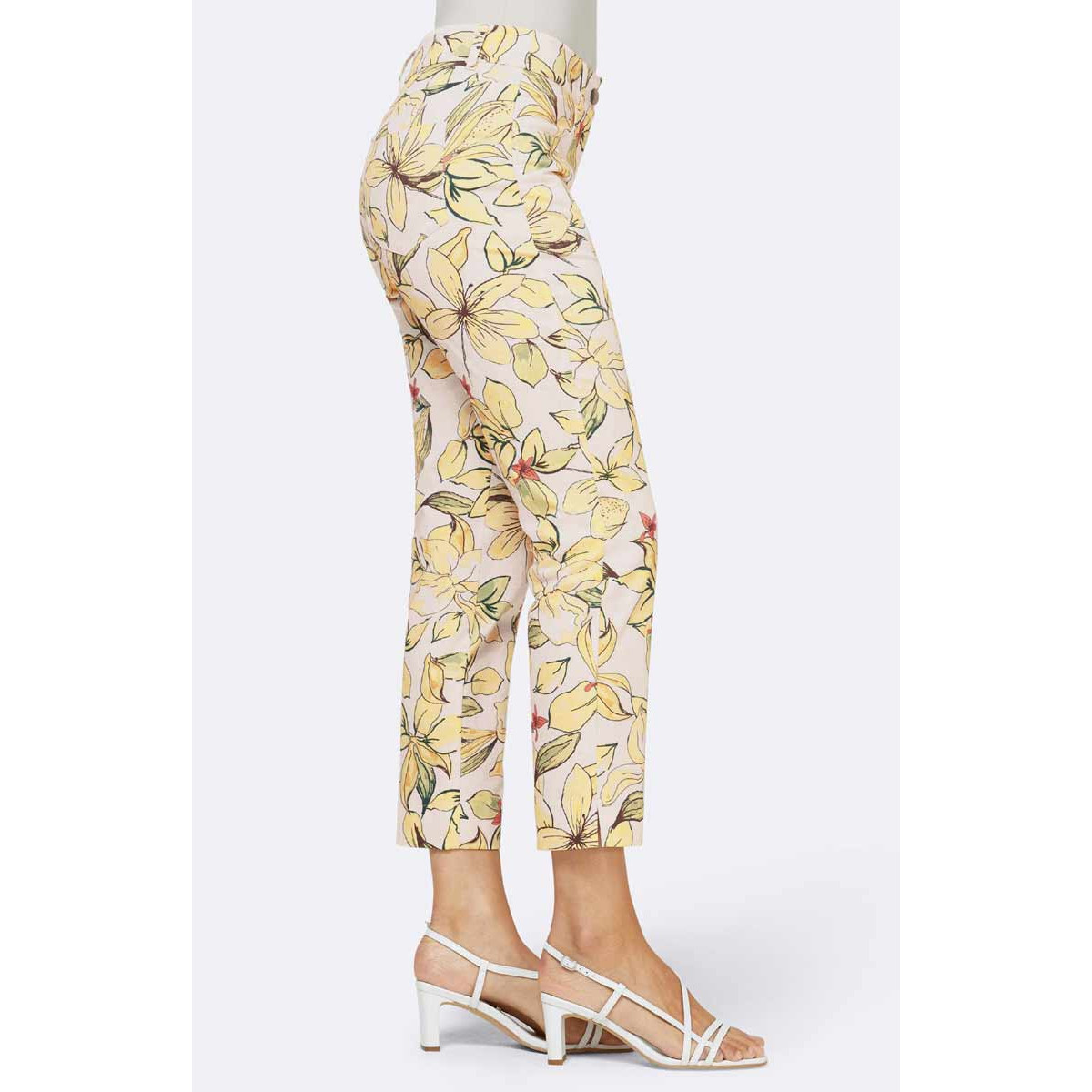 Designer-Druck-Stretchhose ecru-zitrone
