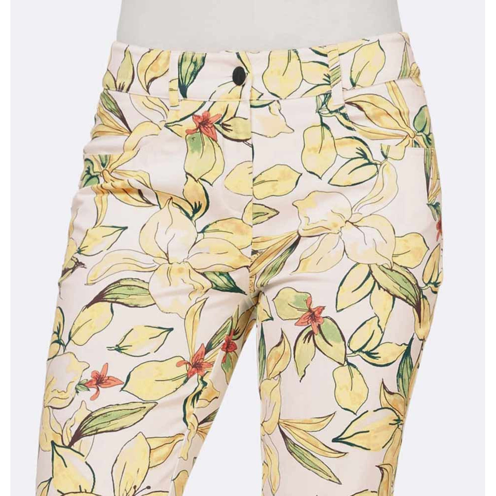 Designer-Druck-Stretchhose ecru-zitrone