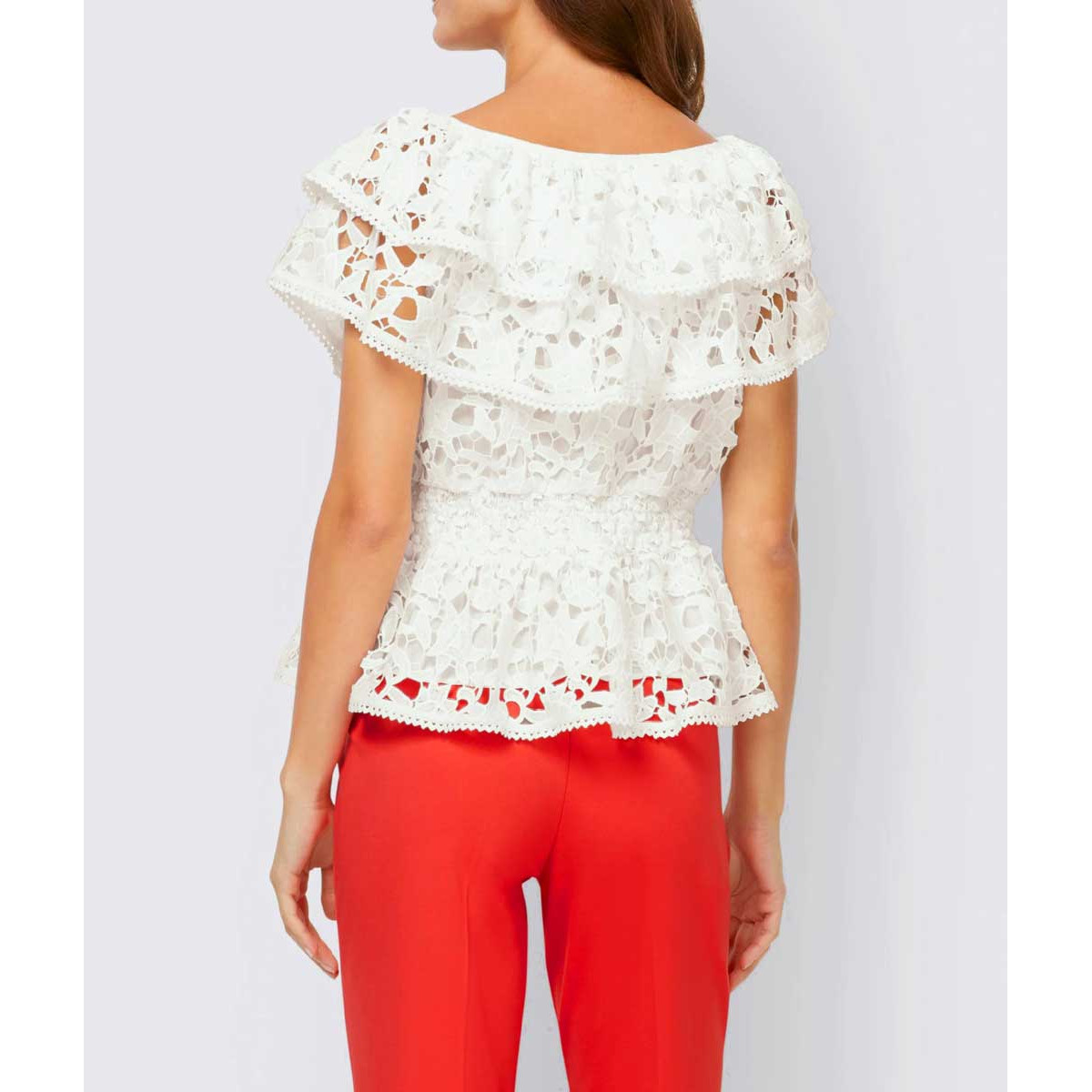 Designer-Carmen-Spitzenbluse ecru