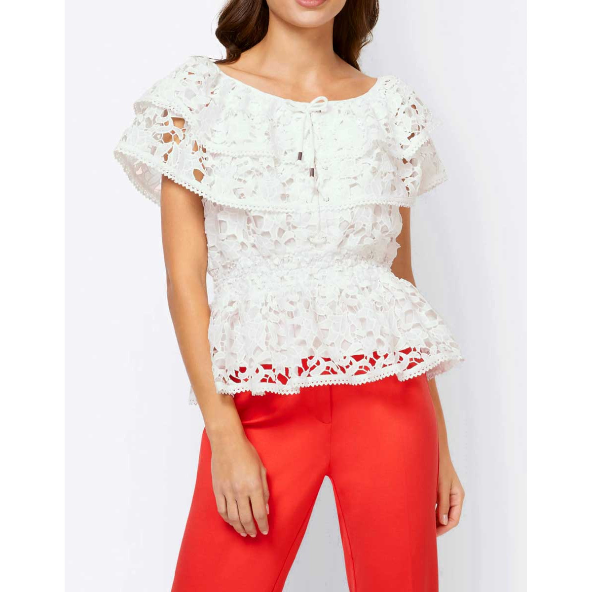 Designer-Carmen-Spitzenbluse ecru