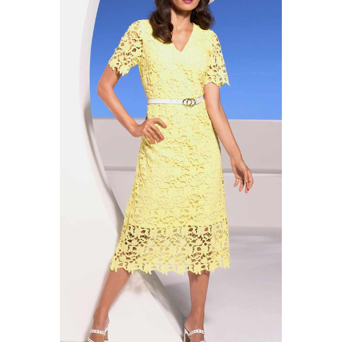 Designer-Spitzenkleid zitrone
