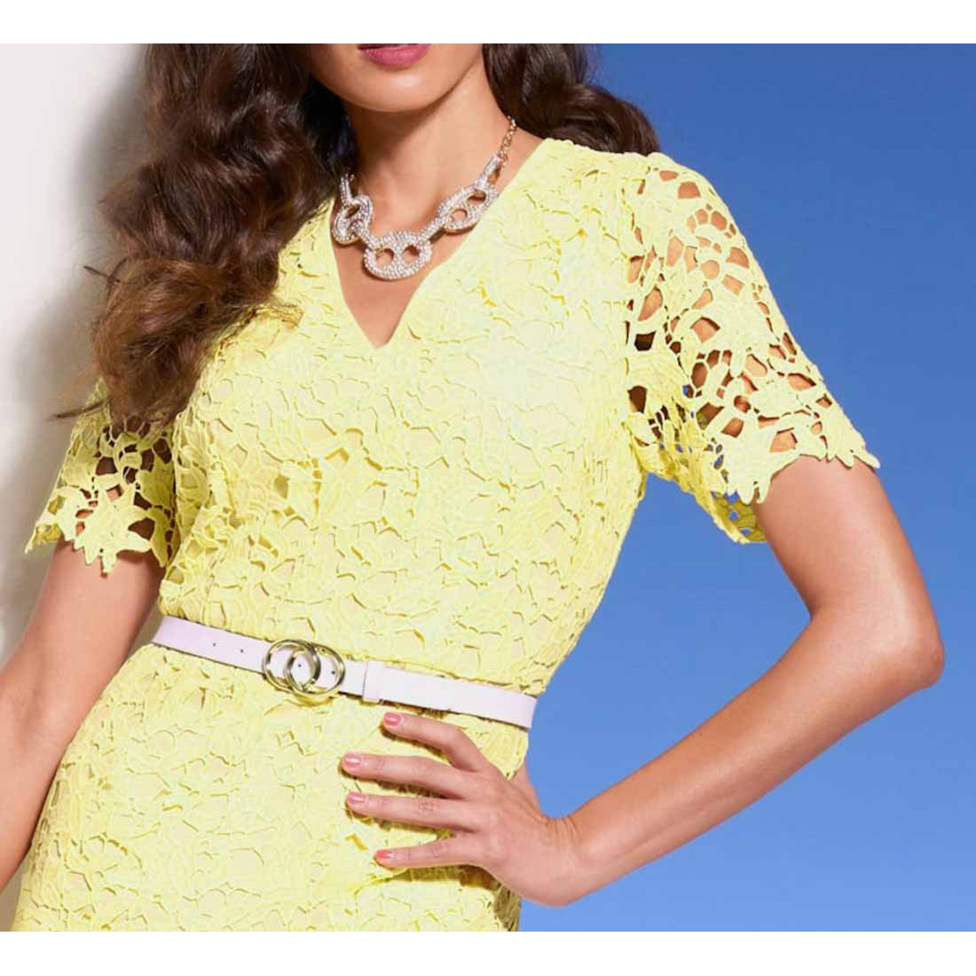Designer-Spitzenkleid zitrone