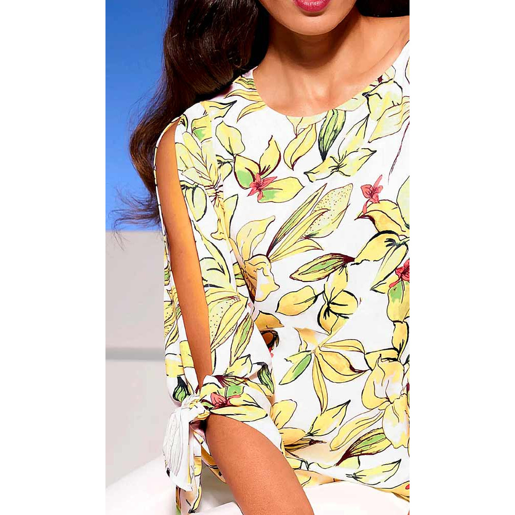 Designer-Druckbluse ecru-zitrone