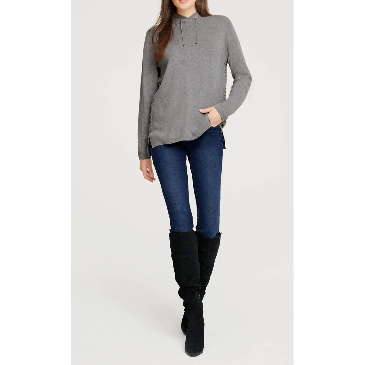 Designer-Feinstrickpullover grau-melange