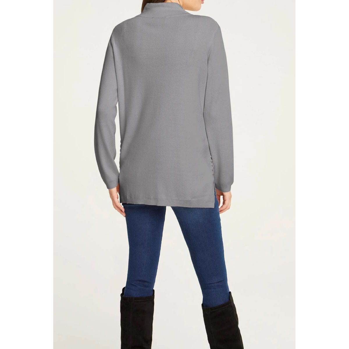 Designer-Feinstrickpullover grau-melange