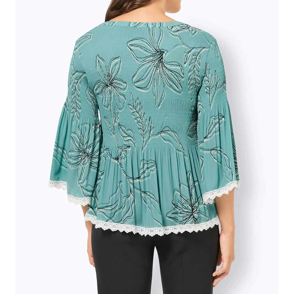 Druckbluse m. Spitze salbei-bedruckt