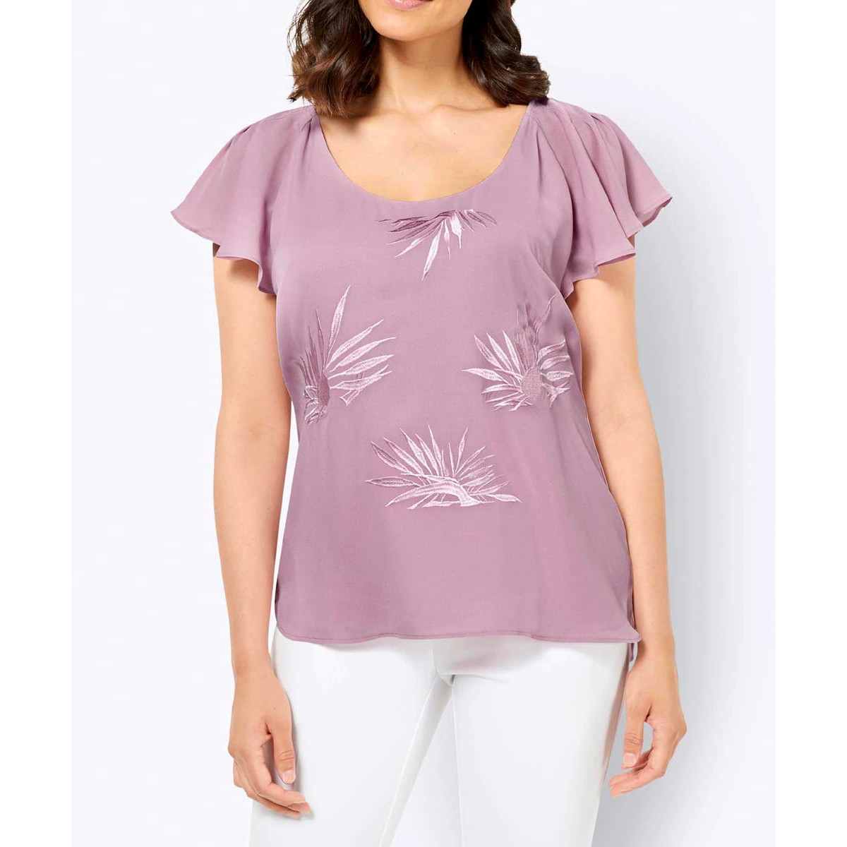 Bluse m. Stickerei rosé