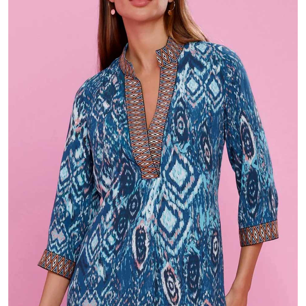 Designer-Druckkleid dunkelblau-aquamarin