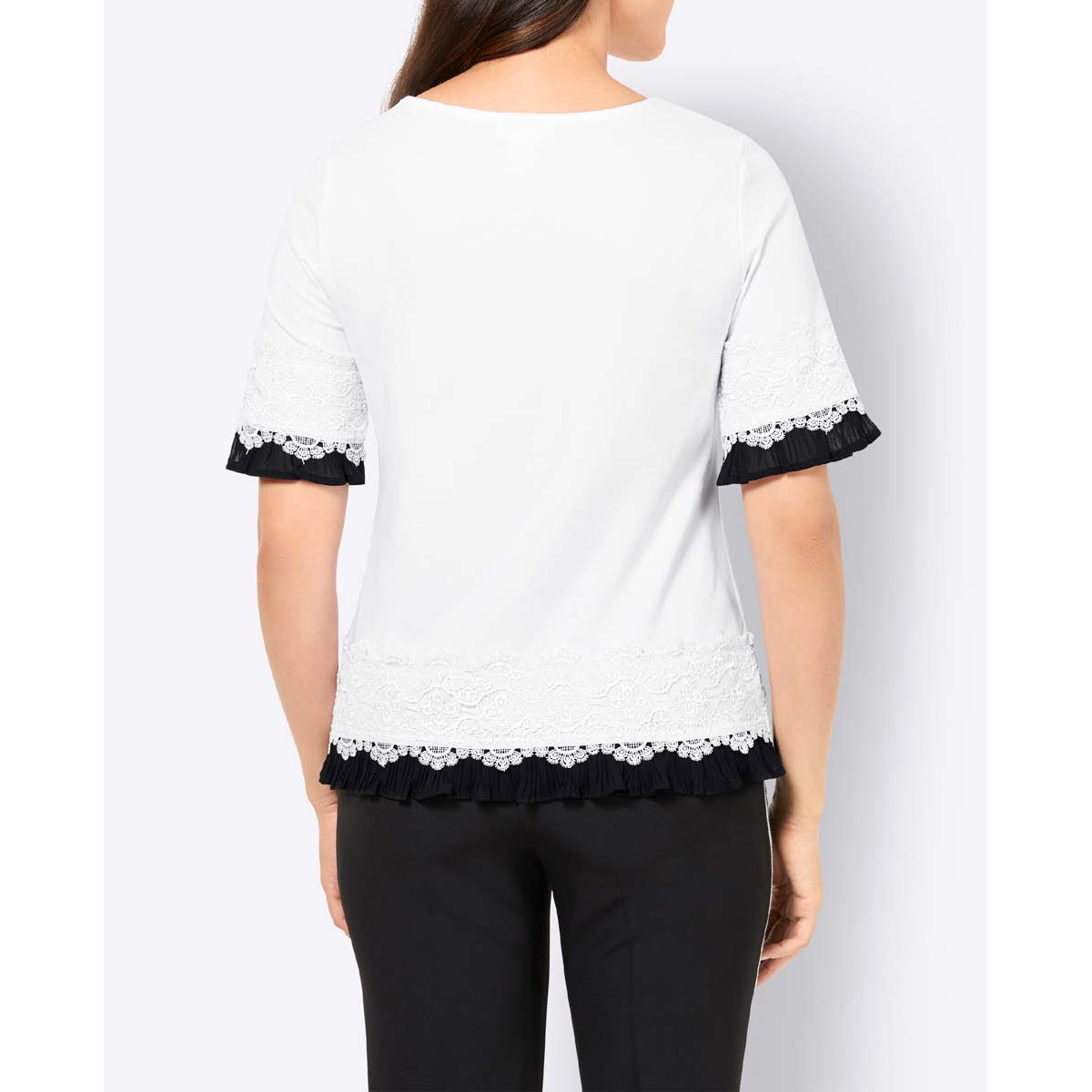 Jerseyshirt m. Spitze weiß-schwarz