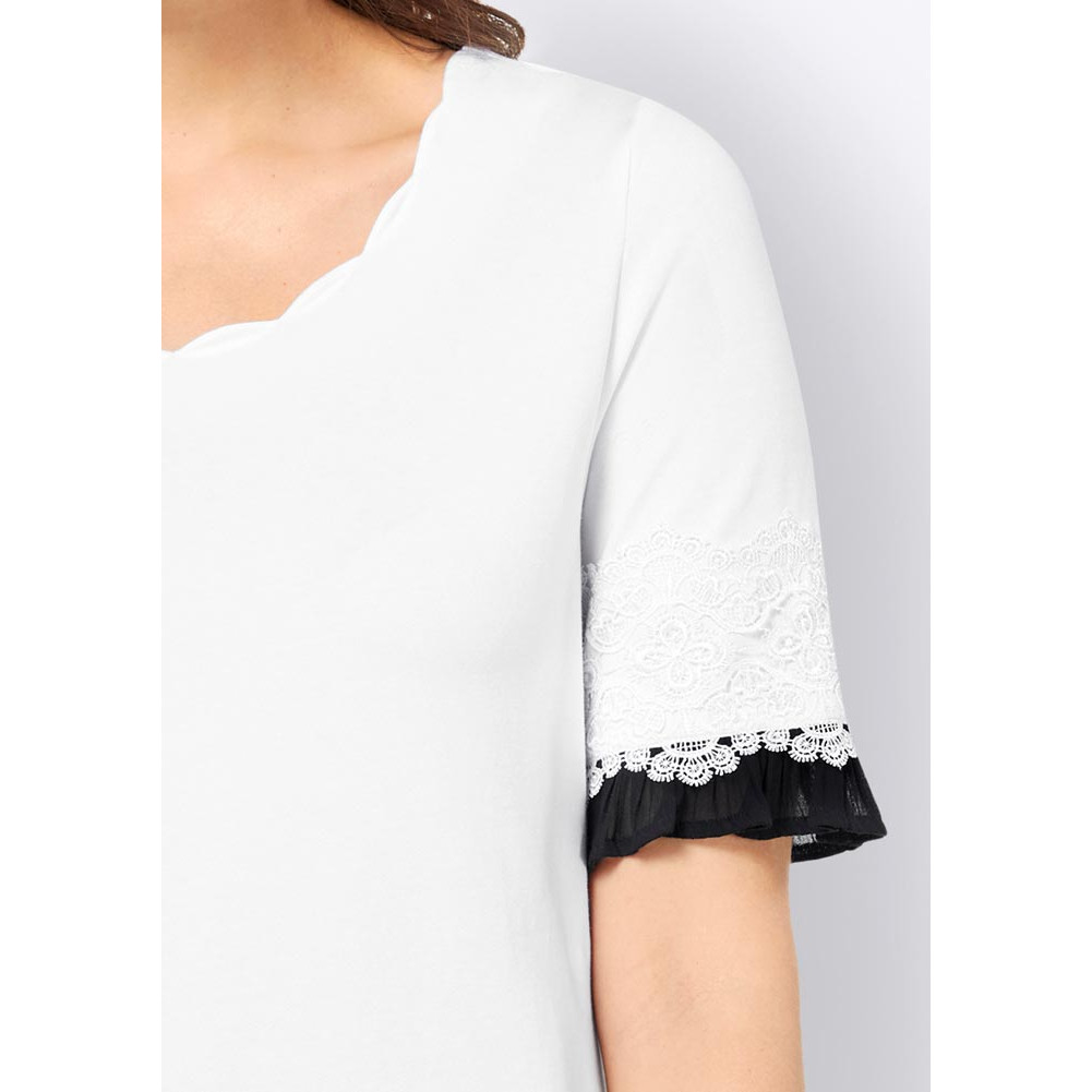 Jerseyshirt m. Spitze weiß-schwarz