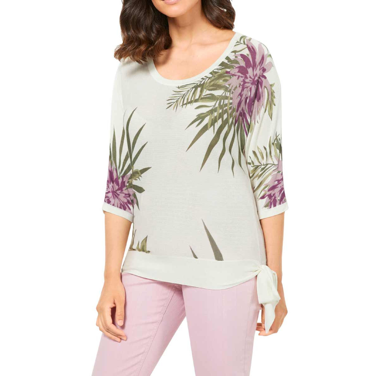 Pullover m. Seidenanteil ecru-bedruckt