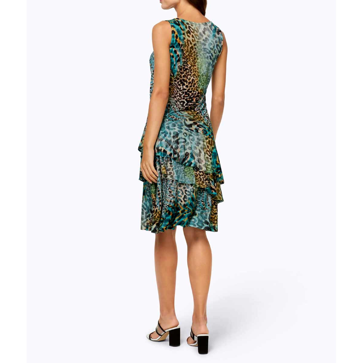 Designer-Jersey-Volantkleid aquamarin-schoko