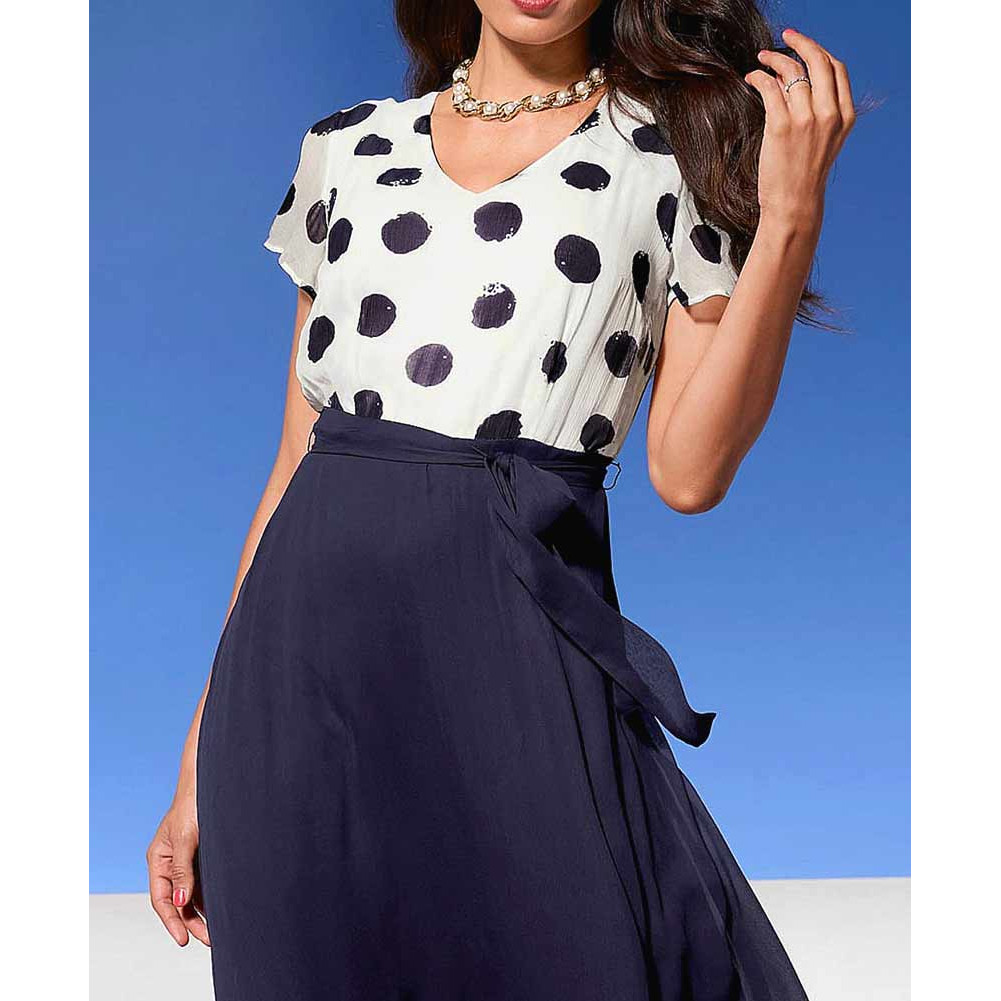 Designer-Chiffonkleid nachtblau-ecru