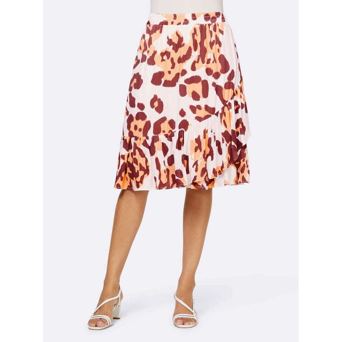 Designer-Volant-Druckrock apricot-papaya