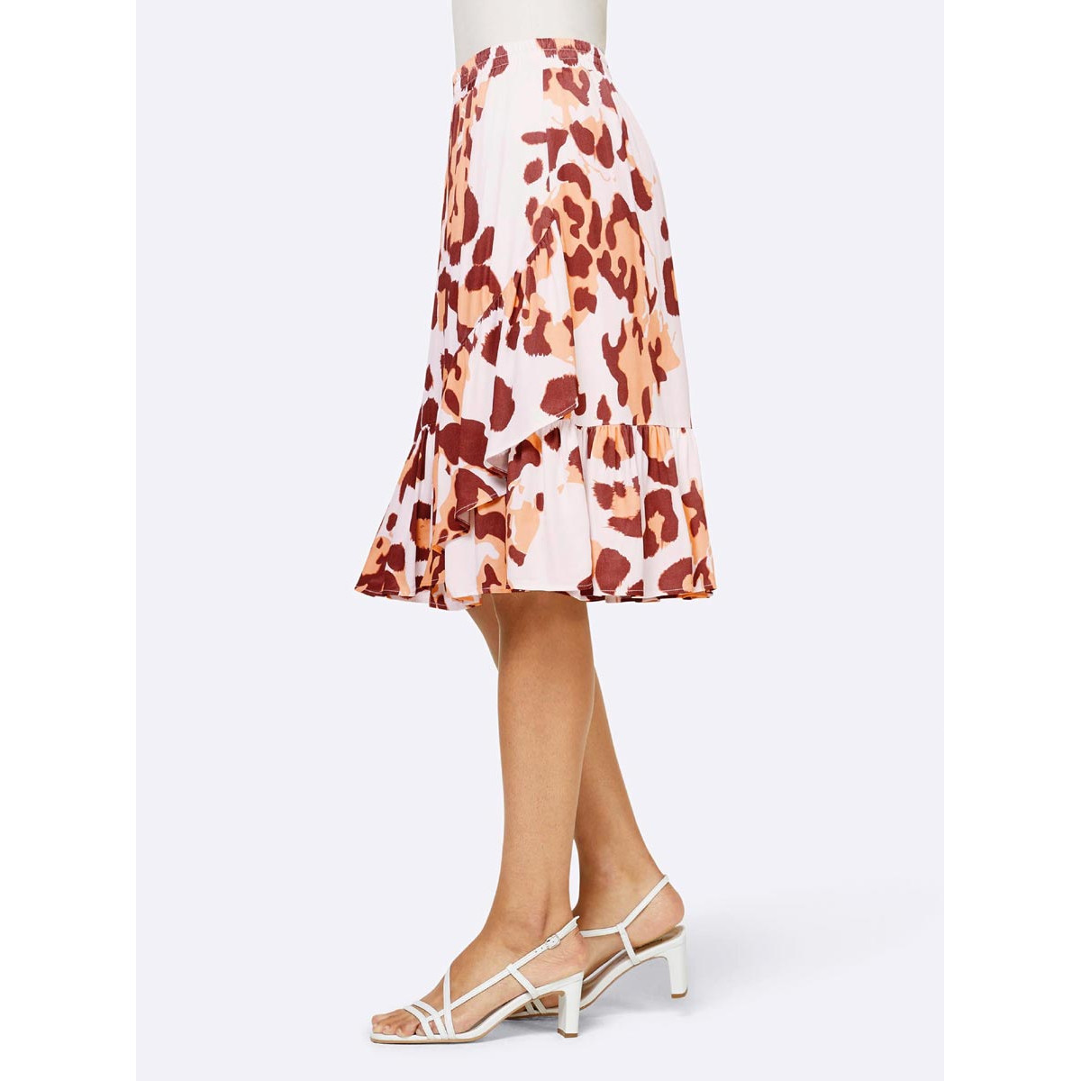 Designer-Volant-Druckrock apricot-papaya