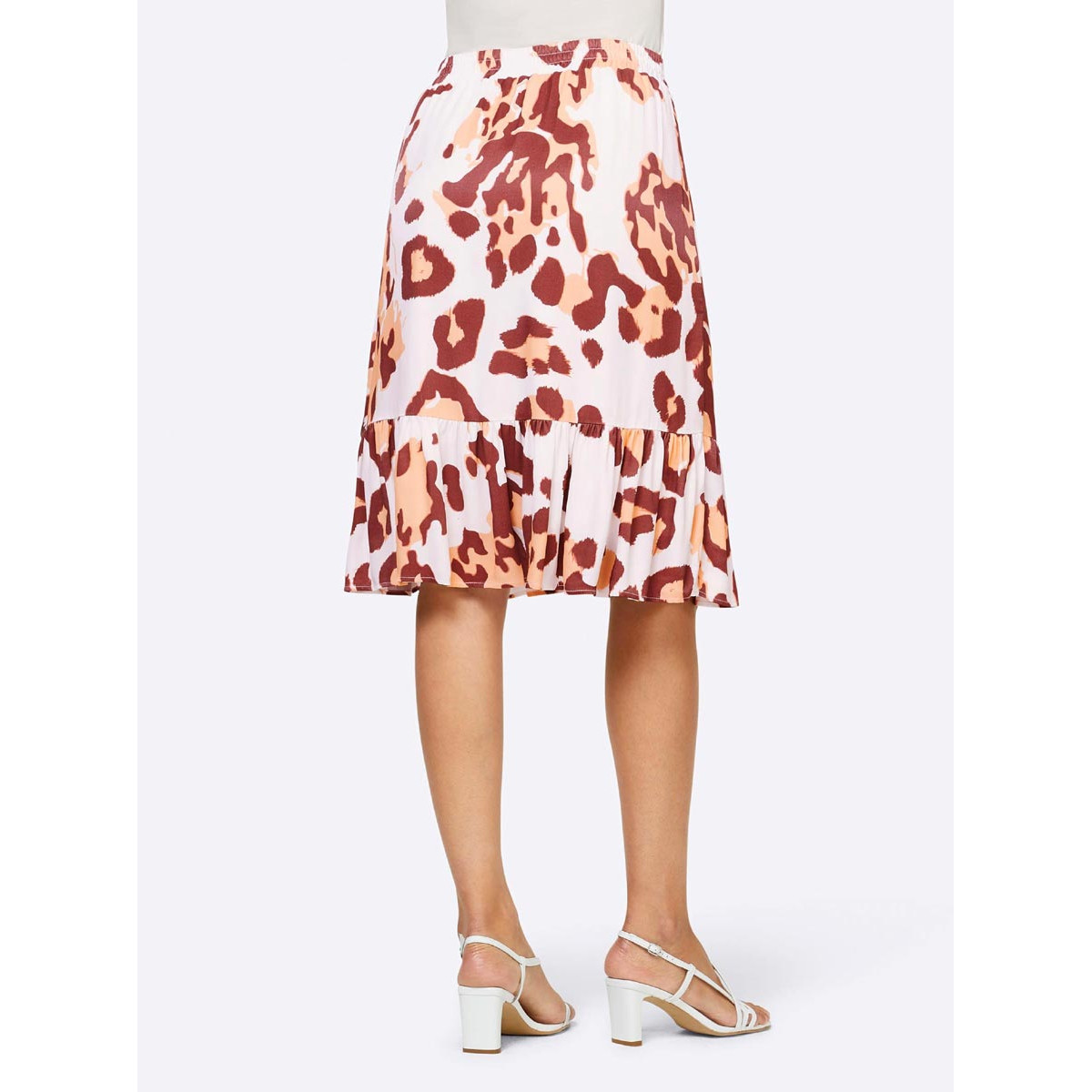 Designer-Volant-Druckrock apricot-papaya