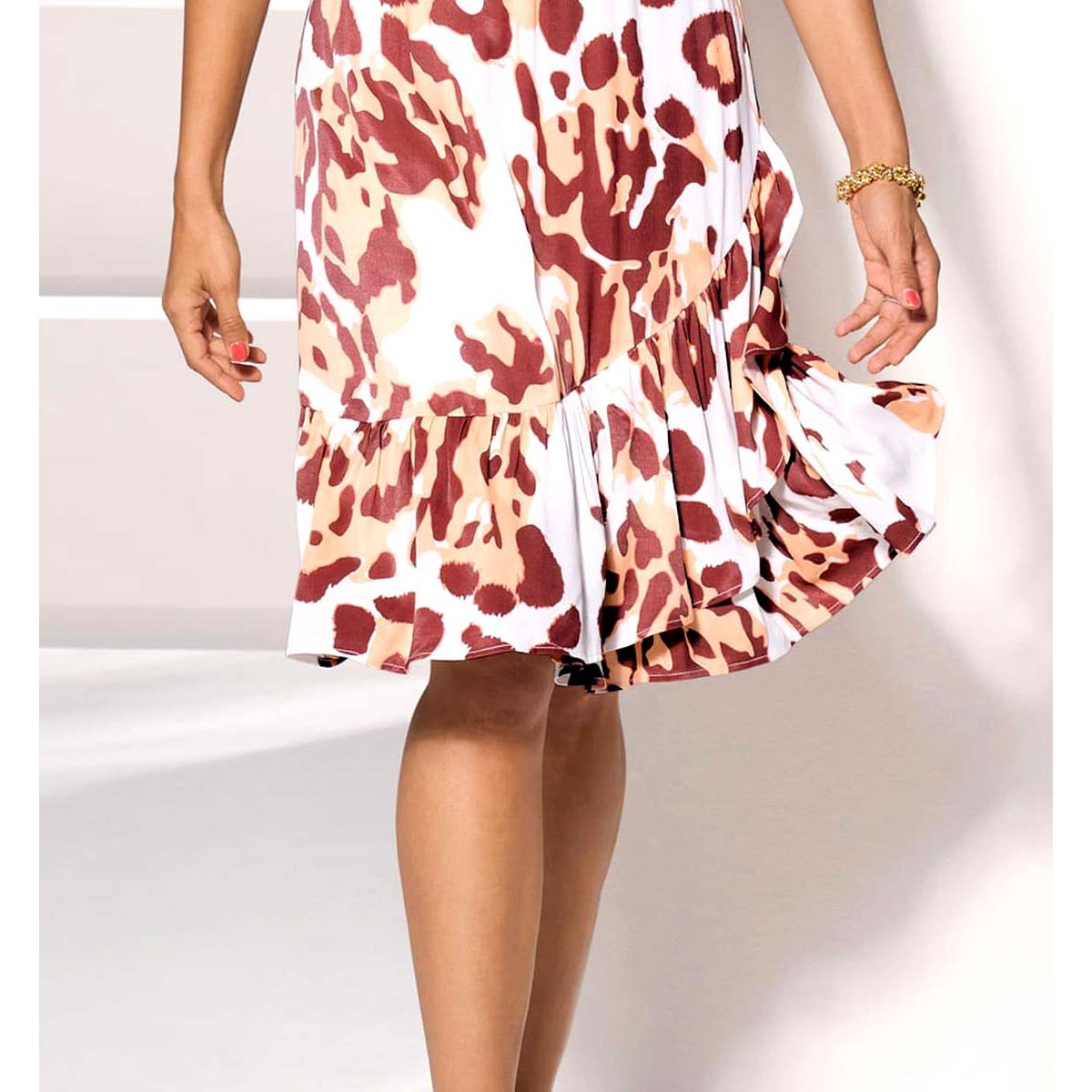 Designer-Volant-Druckrock apricot-papaya