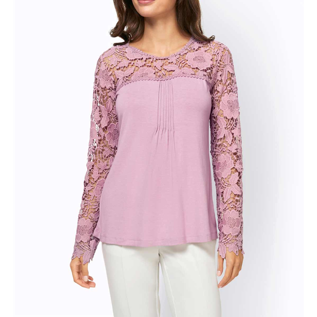 Designer-Shirt m. Spitzeneinsatz rosé