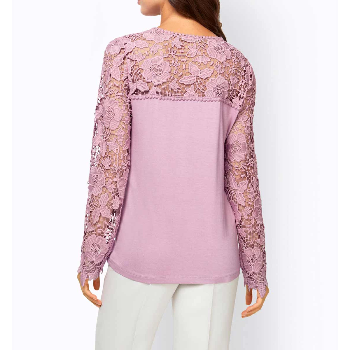 Designer-Shirt m. Spitzeneinsatz rosé