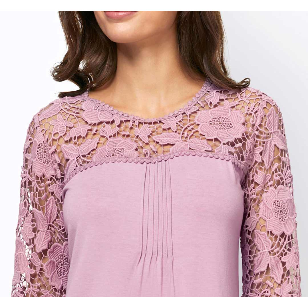 Designer-Shirt m. Spitzeneinsatz rosé