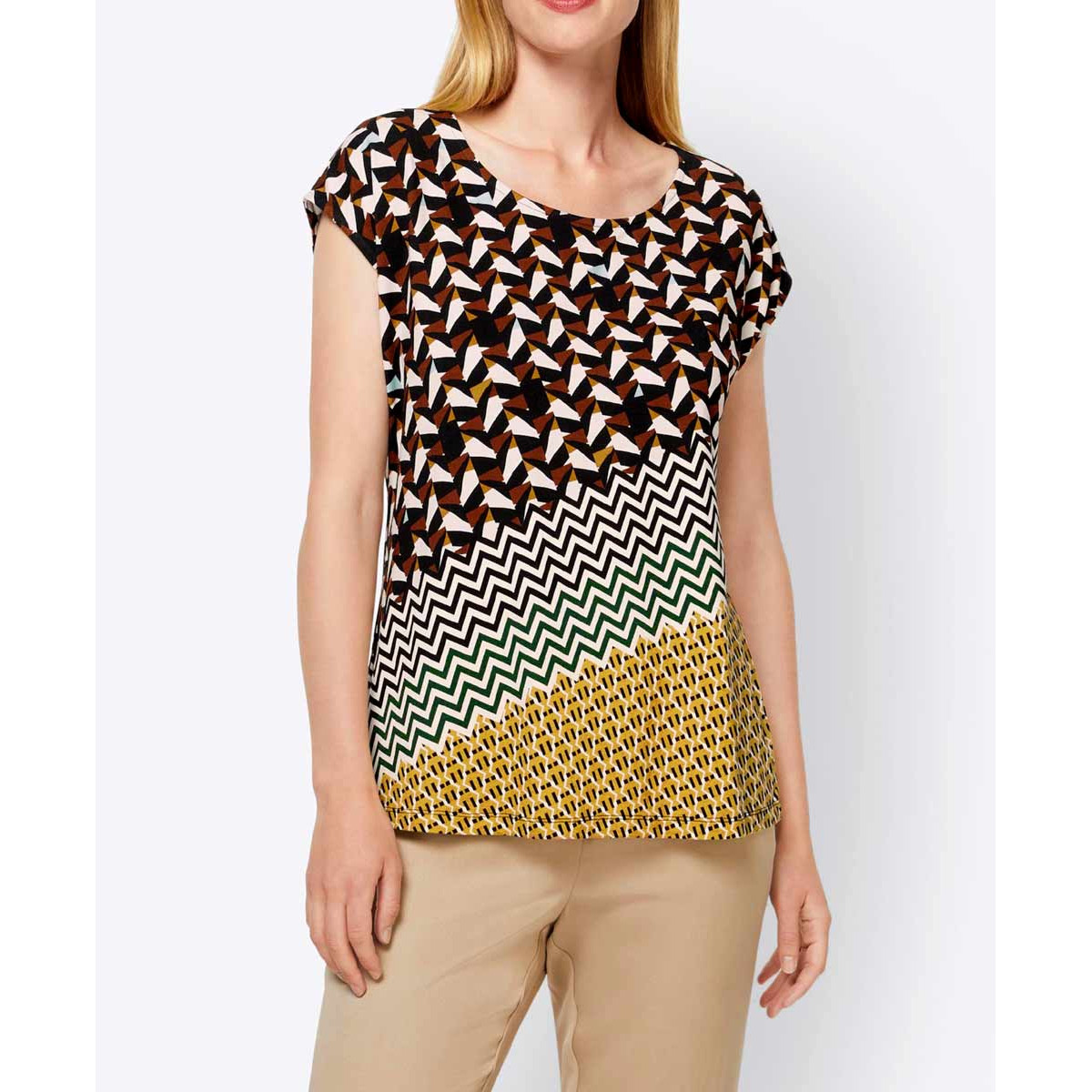 Designer-Druckshirt elfenbein-schwarz